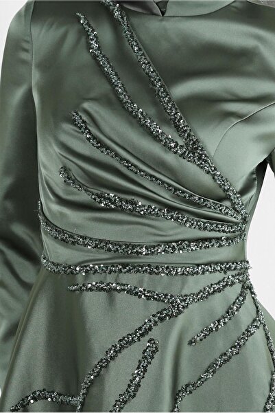 Alvina BONCUK İŞLEMELİ SATEN ABİYE ELBİSE 50357