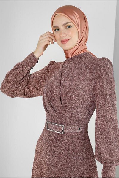 Alvina فستان سهرة فضي بحزام 50396