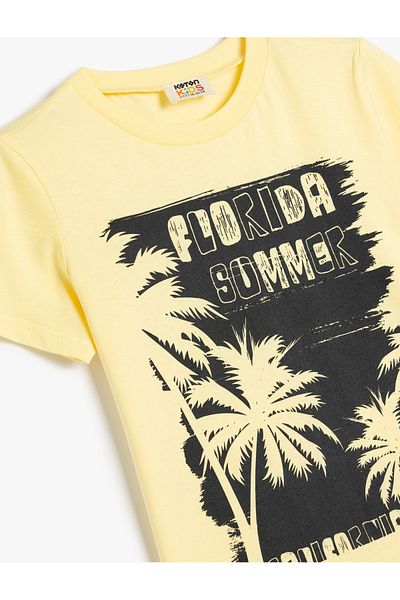 Koton T-Shirt Palm Tree Printed Short Sleeve Crew Neck Cotton