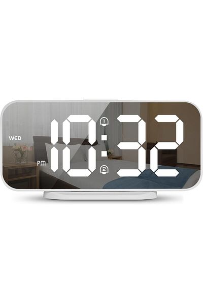 COOYA LED Mirror Digital Alarm Clock,with Dual Alarm,Adjustable Brightness,2 USB Ports,16cm