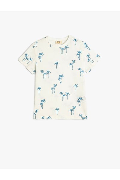 Koton T-shirt z krótkim rękawem i okrągłym dekoltem, z nadrukiem palmy