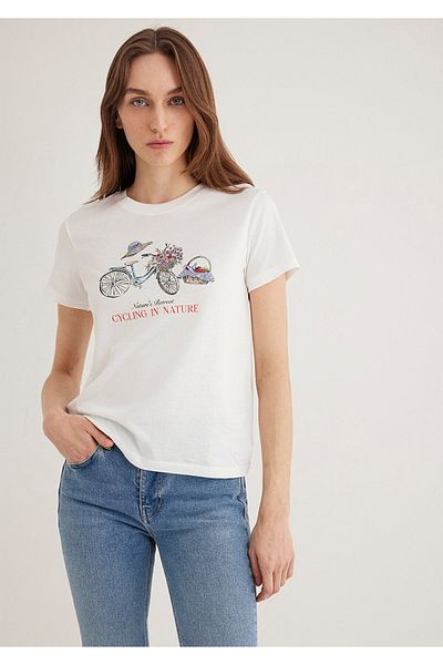 Mavi Bicycle Printed Ecru T-Shirt Semi Slim Fit / Semi Slim Fit 1613198 -70057