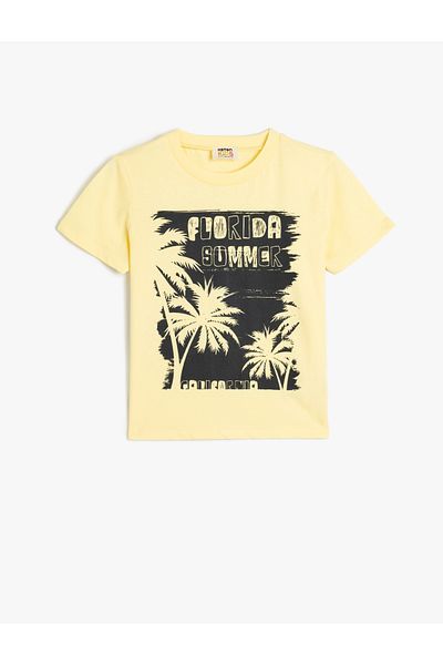 Koton T-Shirt Palm Tree Printed Short Sleeve Crew Neck Cotton