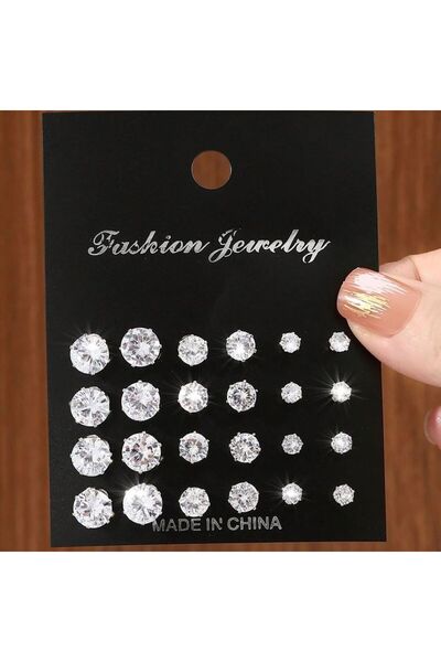 Choice النمط 1 12 زوجًا من أقراط الزركونيا المكعبة العصرية والبسيطة، مناسبة ل...