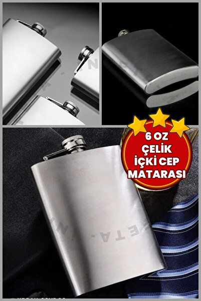 İnfeta 6 Oz Paslanmaz Çelik Cep Matarası Kamp Içki Likör Viski Konyak Şişesi