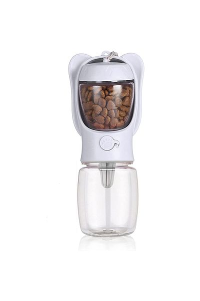 Choice M White Dog Water Bottle Pet Dispenser with Detachable Food Container Leak Proof Lock for Travel Hik