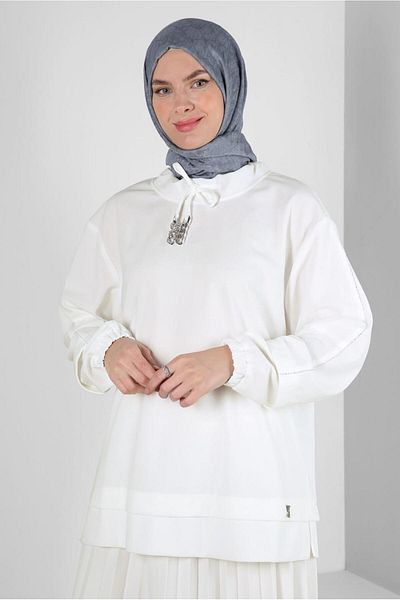 Alvina Lace-Up Collar and Pleated Skirt Tracksuit Set - 43849