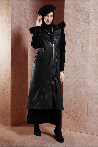 Alvina Faux Leather Hooded Vest 10911
