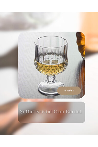 YNSK 6'lı Kristal Kısa Boy Şarap Kadehi Seti / Kahve Yanı Bardak  Seti