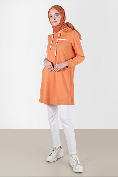 Alvina 42852 Model Hooded Two Colors Tracksuit Tunic