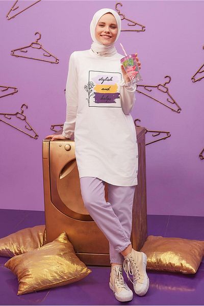 Alvina 42660 Model Text Detailed and Printed Tracksuit Tunik