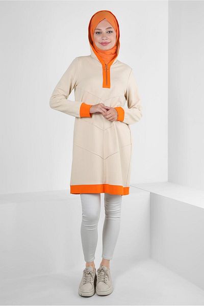 Alvina 43882 Model Hooded Zippered Tracksuit Tunic