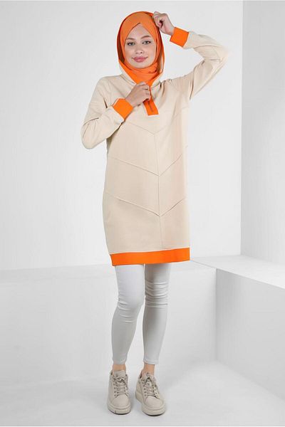 Alvina 43882 Model Hooded Zippered Tracksuit Tunic