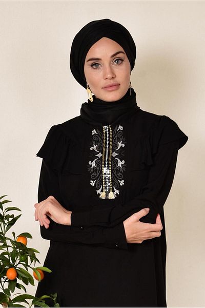 Alvina Shoulder and Embroidery Detail Shoulder Tunic with Volan 4120