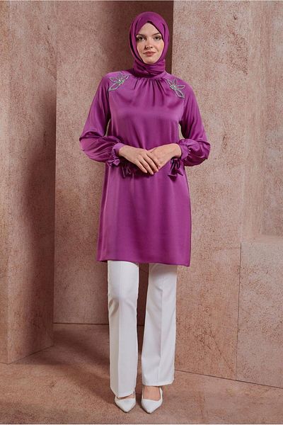 Alvina Satin Tunic - Stone Printed, Model 44586