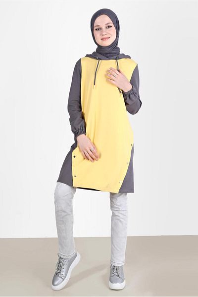 Alvina Hooded and Snap Detailed Tracksuit Tunic - 42346