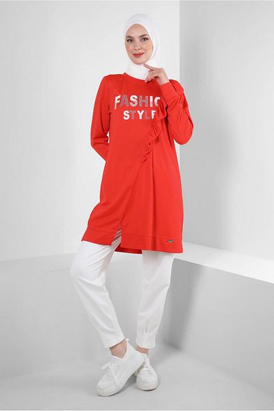 Alvina 43699 Model Text Printed and Ruffle Detailed Tracksuit Tunik