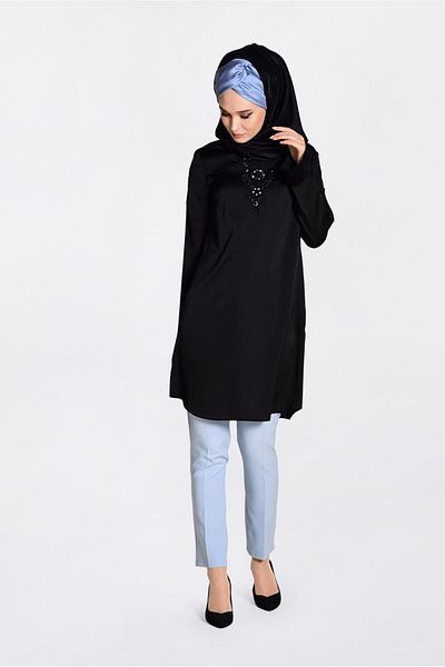 Alvina 4301 Model Guipure and Stone Detailed Tunic