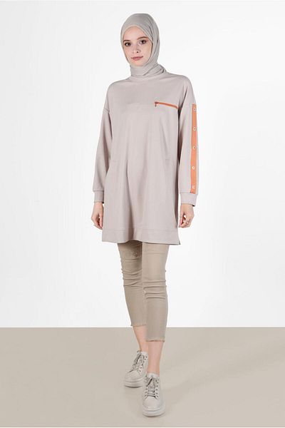 Alvina Eyelet Detailed Pocketed Tracksuit Tunic - 42854