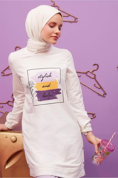 Alvina 42660 Model Text Detailed and Printed Tracksuit Tunik