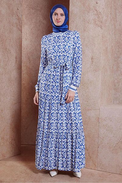 Alvina 44696 Model Patterned Belted Dress