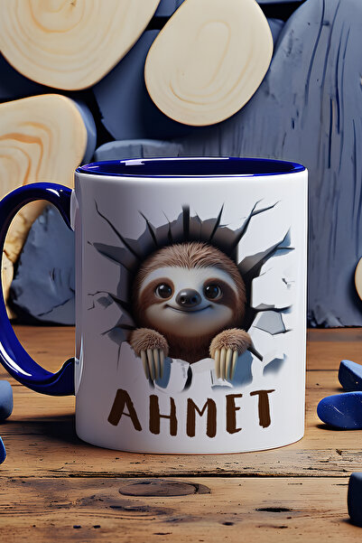 Hedizu Kişiye Özel 3D Efektli Tembel Hayvan Kupa Bardak Lacivert Arkadaşa Hed...