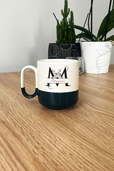 Hedizu Kişiye Özel Ayçiçek M Harfli Pro Kupa Bardak Siyah İsme Özel İsimli İs...