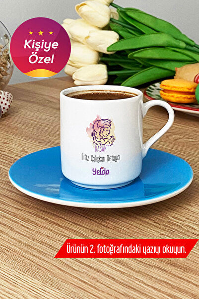 Hedizu Kişiye Özel Başak Burcu İsim Yazılı Türk Kahvesi Fincanı Mavi Doğum Gü...