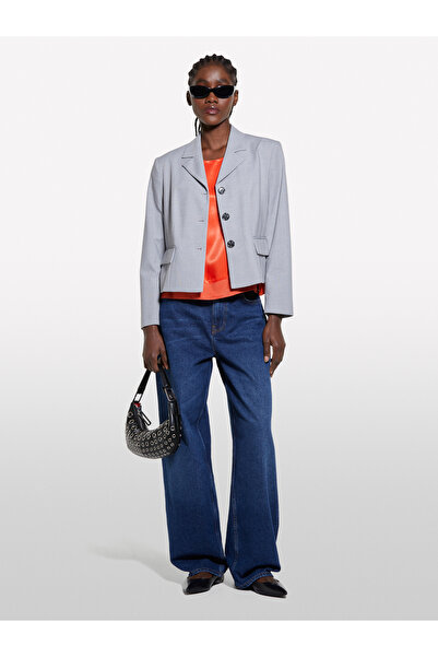 Sisley Women's Pomegranate Flower 100% Viscose Skirt Ribbed Slit Wide Collar Satin Blouse