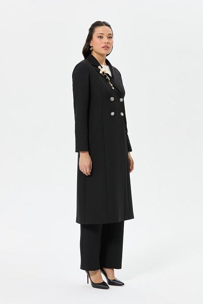 Esswaap Double Breasted with Brooch - Long Jacket Suit (Black)