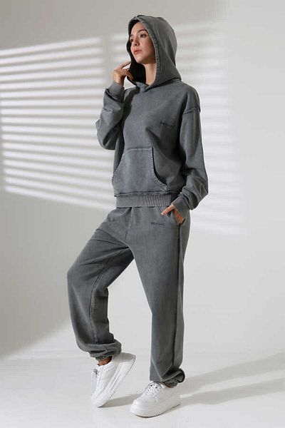 MOSRANİC Women's Dark Gray Hooded Sweatshirt Msc313Üst