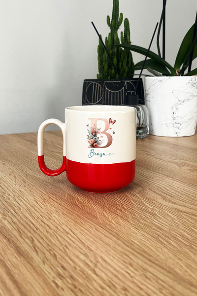 Hedizu Kişiye Özel Çiçekli Kelebekli B Harfli Pro Kupa Bardak Kırmızı İsimli ...