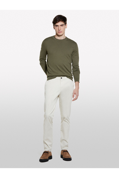 Sisley Ανδρικό παντελόνι chino με λεπτή εφαρμογή από βαμβακερό μείγμα σε ανοιχτό μπεζ χρώμα