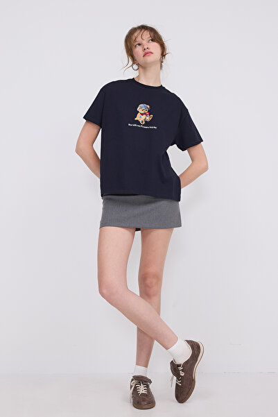 Addax Μπλουζάκι με κέντημα αρκουδάκι P10405-J9