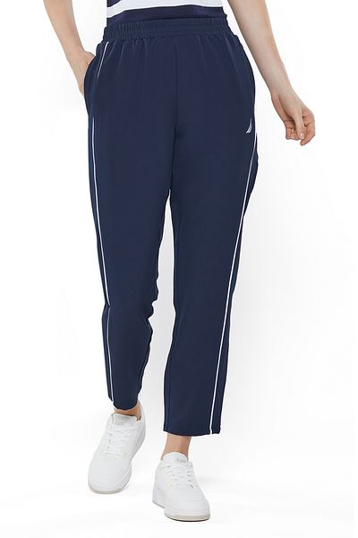 Nautica Women's Polyester Dark Navy Pants, Stylish Lightweight Knit for Sophisticated Summer Style