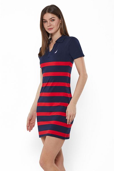 Nautica Women's Dark Navy Cotton Striped Dress — Modern Design for Stylish Effortless Everyday Look