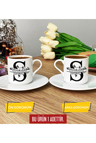 Hedizu Kişiye Özel S Baş Harfli Türk Kahvesi Fincanı Beyaz İsimli İsim Yazılı...