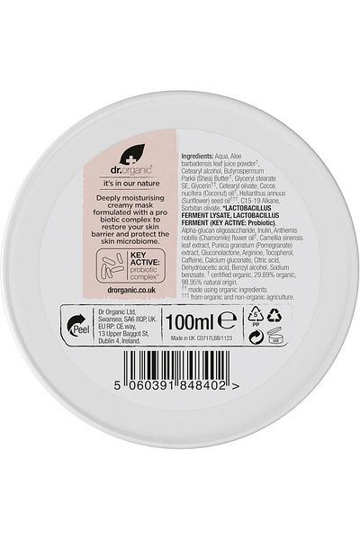 Dr. Organic Dr. Organic Skin Calm Probiotic Recovery Mask, For Redness, Dry, Sensitive & Irritable Skin, 100ml