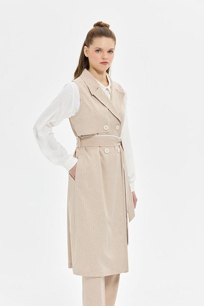 Esswaap Striped and Solid Polyviscon Fabric Long Vest Pants Suit Mink