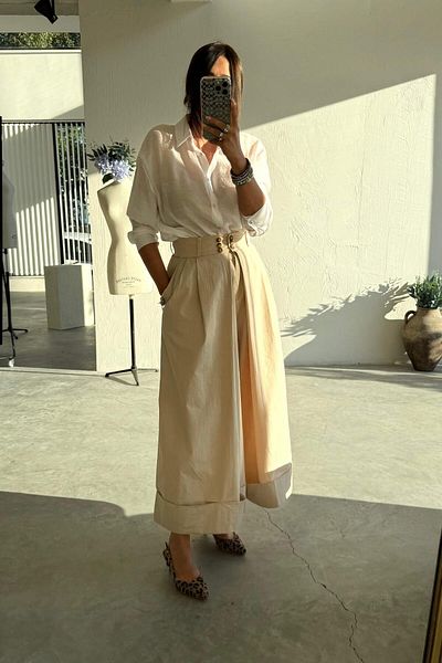 ELVAN TOLON Beige Double Wide Leg Pants Skirt
