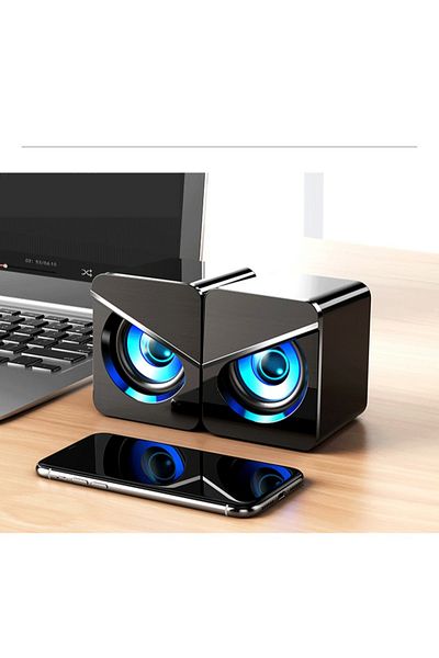 FlashHawk Mini PC Speakers with LED Light, USB Powered Wired Desktop Small Speakers