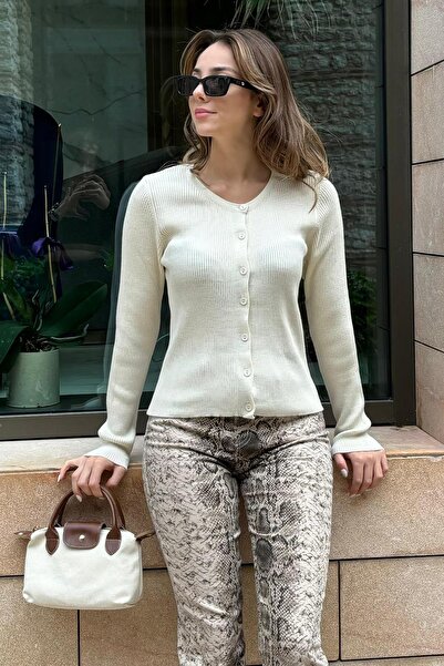 Seeh Tricotaj cu mânecă lungă cu nasturi ecru Cardigan SH209