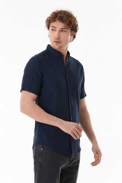 Fulla Moda Basic Kısa Kollu Keten Gömlek