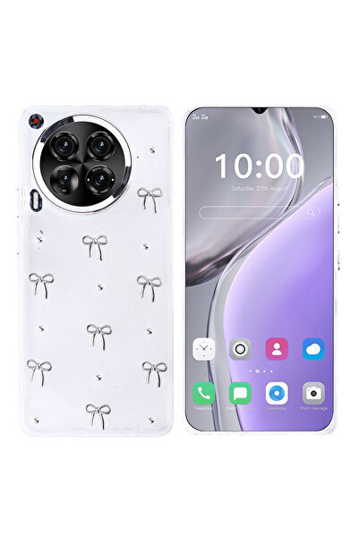 ZM STORE حافظة متوافقة مع Tecno Camon 30 4G مع غطاء عمود شفاف فضي مزخرف بتفاص...