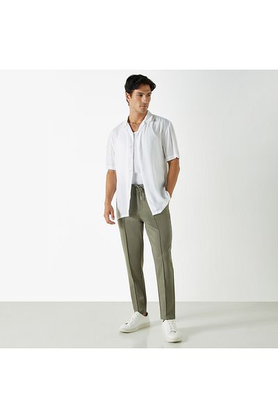 FAV Textured Camp Collar Shirt with Short Sleeves