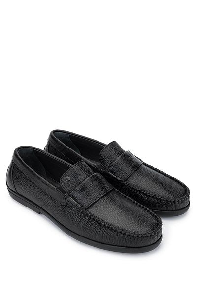 Tamer Tanca Men's Genuine Leather Black Floater Loafer Shoes