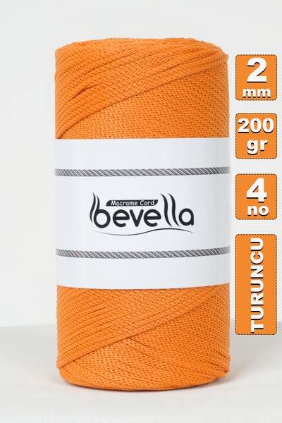 Bevella Macrame Cord 2 Mm - 200 gr Polyester Turuncu Makrome Ipi Polyester Makrome Ip Supla Ip Ve Çanta Ipliği