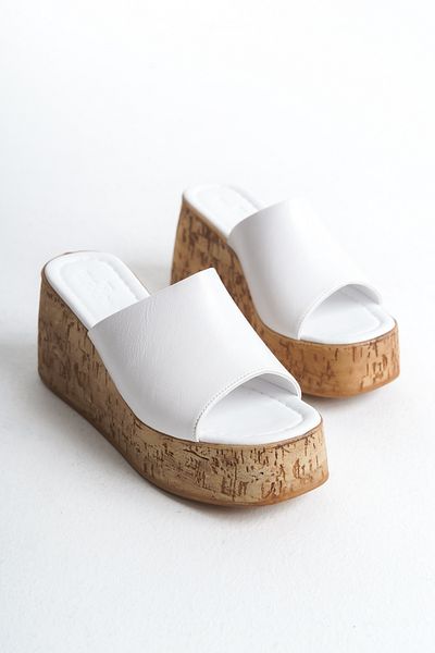 bolemo White Women's Wedge Heel Slippers