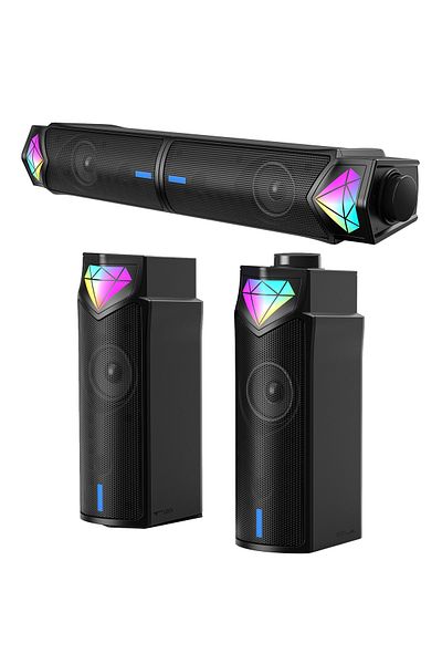 Onikuma Bluetooth PC Speakers with RGB Light,Portable Wireless Soundbar with Inside Microphone