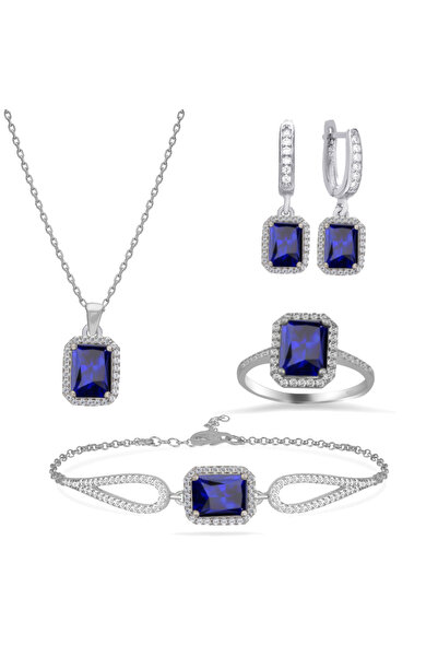 Silveranka 925 Ayar Gümüş Baget Taşlı Takı Seti